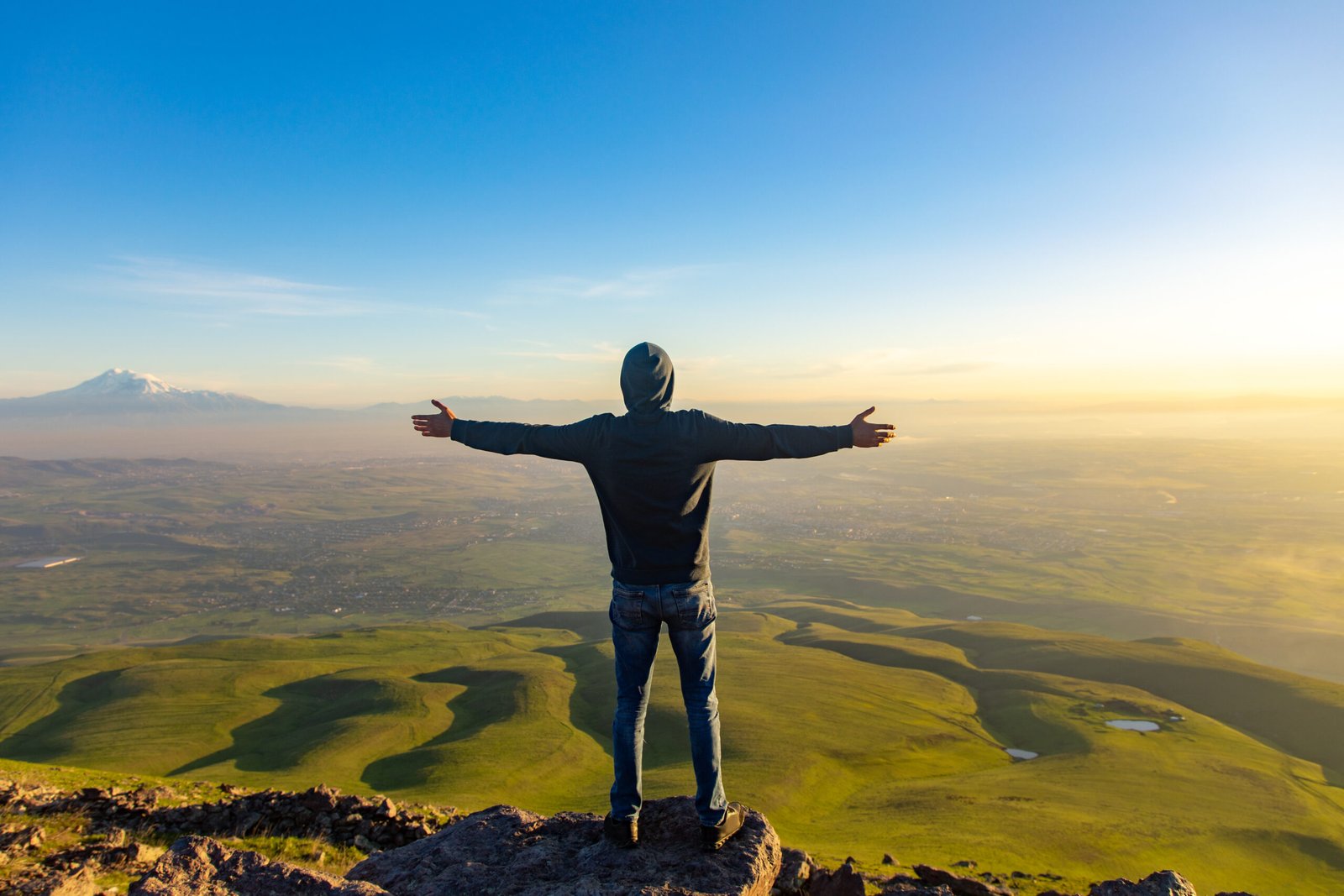 happy man in the mountain