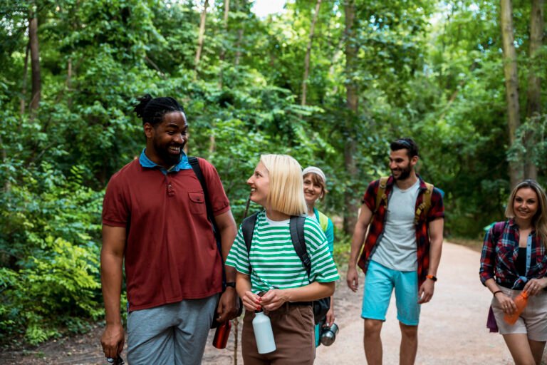 Happy People in the forest walk