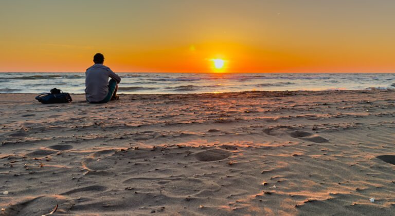 Serene sunrise over deltebre beach in spring.