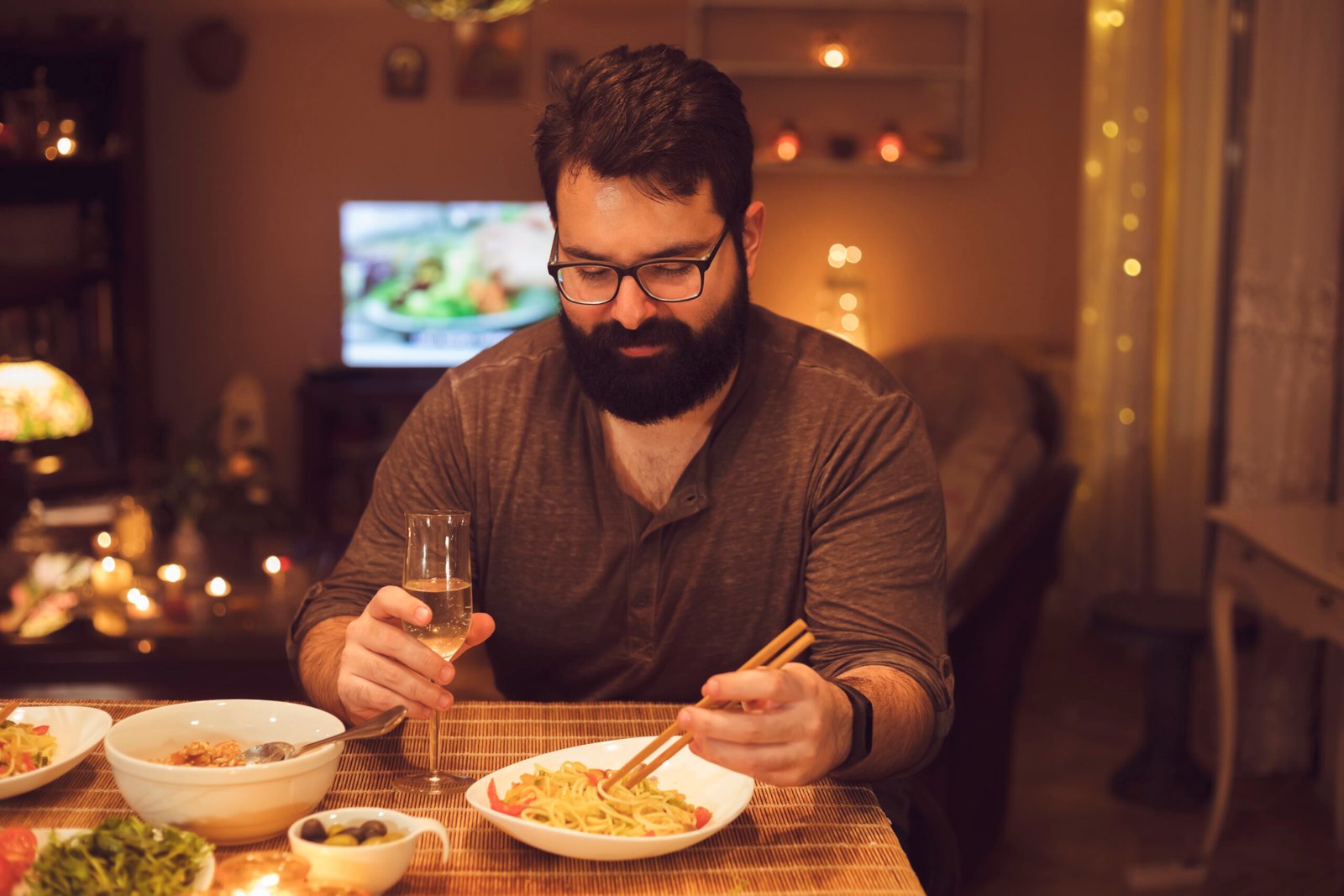 Young Man Eating Vegan Food