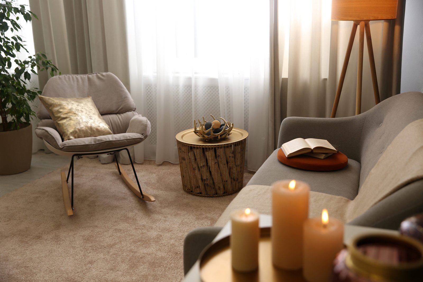 Cozy living room interior inspired by autumn colors