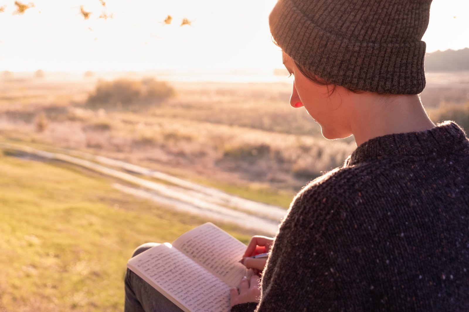 Writing a diary in beautiful nature