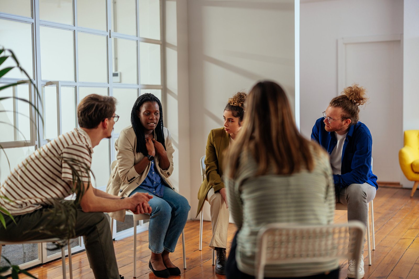 Support group gathering for a meeting