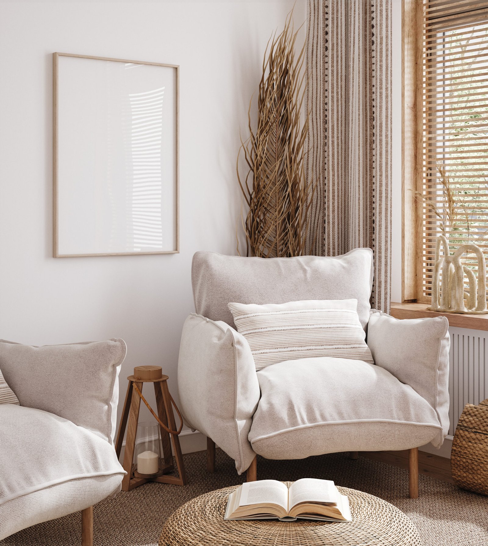 Home interior mockup, living room in pastel colors