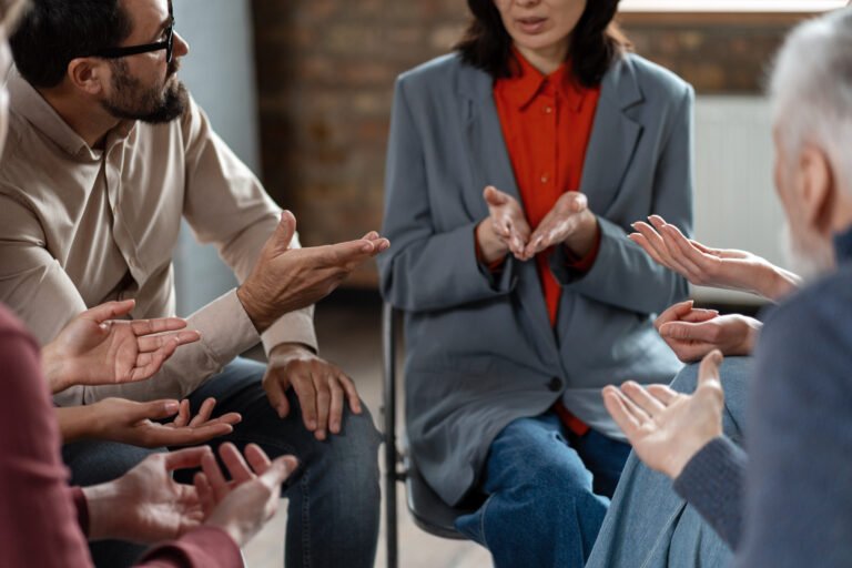 Patients are talking during a group therapy session